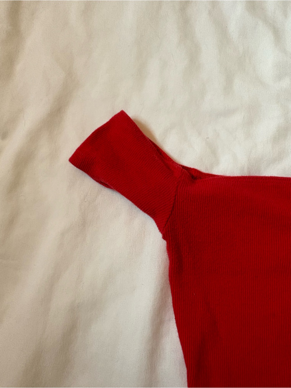 Garage Off-Shoulder Ribbed Knit Top - Red - Picture 3 of 6